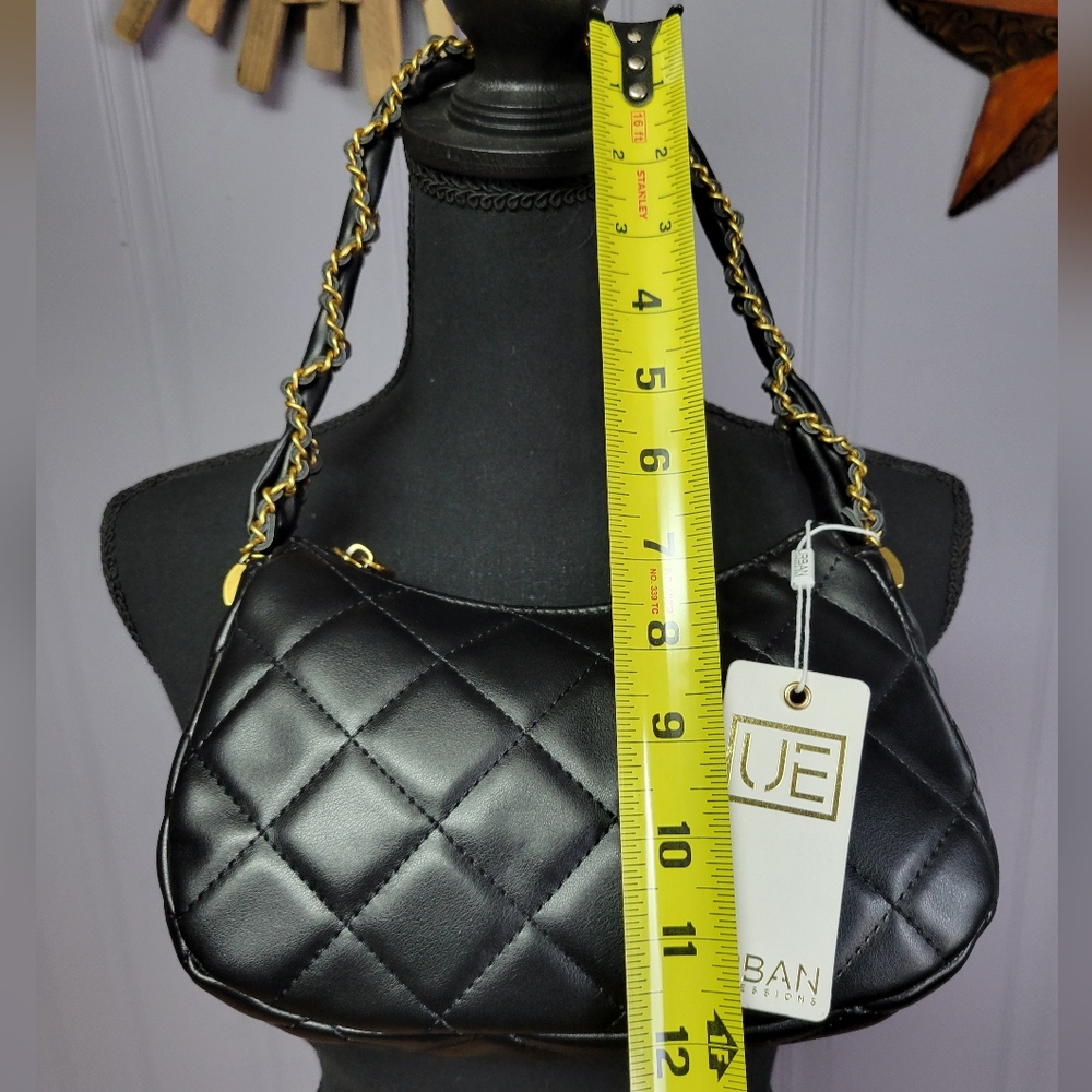 Urban expressions black quilted shoulder bag gold tone metal accent - Picture 4 of 12